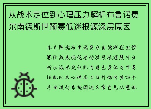 从战术定位到心理压力解析布鲁诺费尔南德斯世预赛低迷根源深层原因